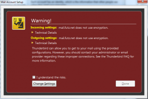 Encryption warning dialog in Thunderbird