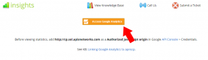 Access Google Analytics button to sign-on and begin sharing data with the control panel.